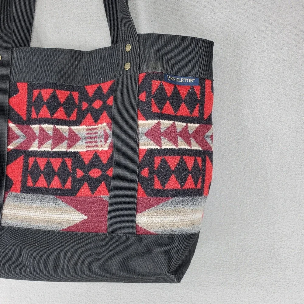 Pendleton Tote Bag Black Red Southwestern Geometric Wool Canvas Cabin Travel